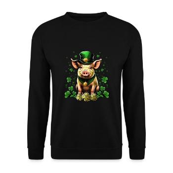 Glücksschwein - Unisex Pullover - Schwarz - Vorne - Alina (178cm) & Michal (187cm)
