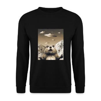 Alien UFO Invasion Selfie Beaver - Unisex Sweatshirt - black - Front - Alina (178cm) & Michal (187cm)