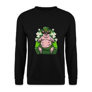 Irisches Glücksschwein - Unisex Pullover - Schwarz - Vorne - Alina (178cm) & Michal (187cm)