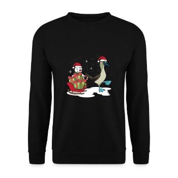 Blaufußtölpel Schneemann Weihnachten - Unisex Pullover - Schwarz - Vorne - Alina (178cm) & Michal (187cm)