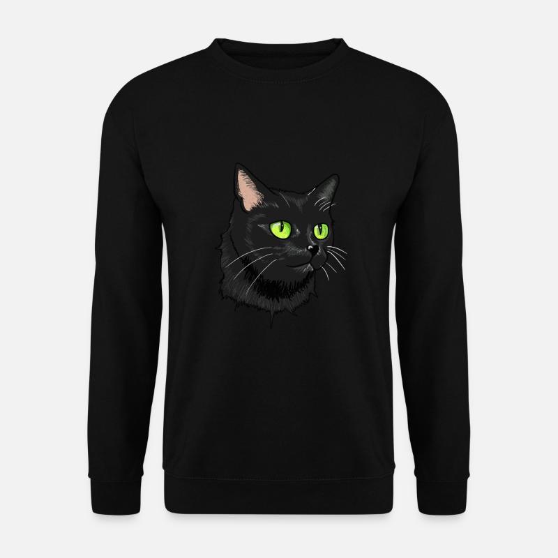 Schwarze Katze Grüne Augen - Unisex Pullover - Schwarz
