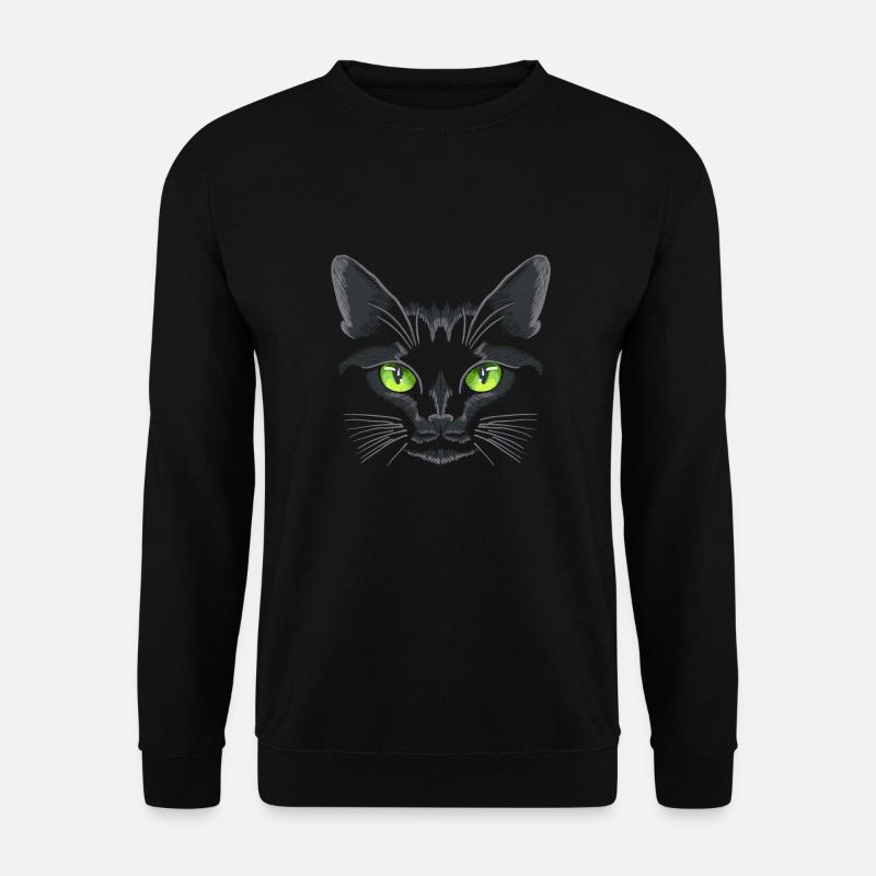 Schwarze Katze Grüne Augen - Unisex Pullover - Schwarz
