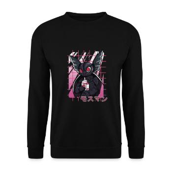Mothman Kawaii Erdbeer Milchshake - Unisex Pullover - Schwarz - Vorne - Alina (178cm) & Michal (187cm)