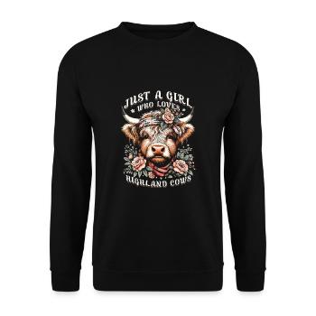 Just A Girl Who Loves Highland Cows - Unisex Pullover - Schwarz - Vorne - Alina (178cm) & Michal (187cm)