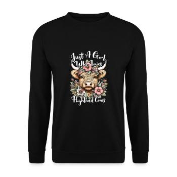 Just A Girl Who Loves Highland Cows - Unisex Pullover - Schwarz - Vorne - Alina (178cm) & Michal (187cm)