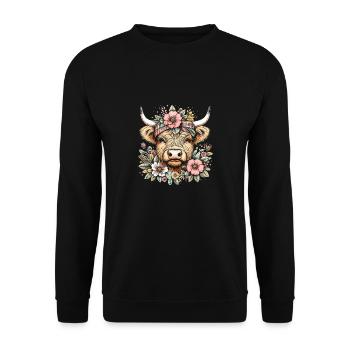 Scottish Highland Cow with Flowers - Unisex Sweatshirt - black - Front - Alina (178cm) & Michal (187cm)