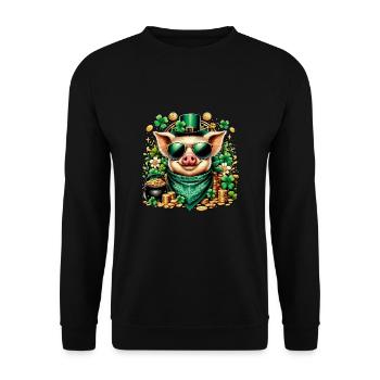 Cool pig with shamrock - Unisex Sweatshirt - black - Front - Alina (178cm) & Michal (187cm)