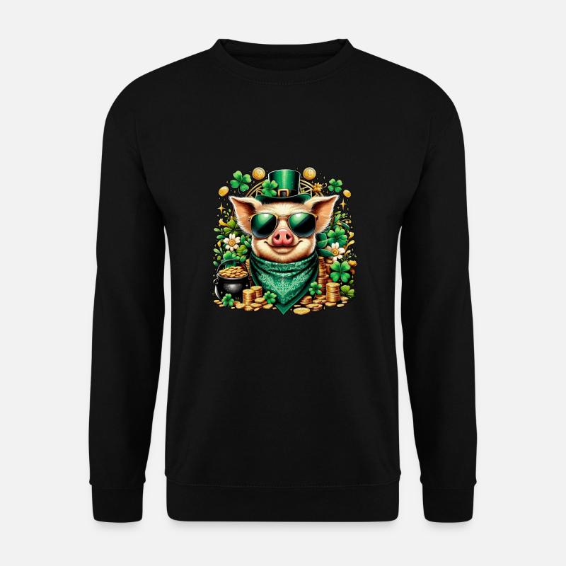 Cool pig with shamrock - Unisex Sweatshirt - black