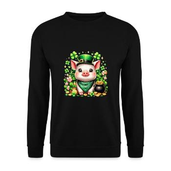 Glücksschwein Silvester Neujahr Schweinchen - Unisex Pullover - Schwarz - Vorne - Alina (178cm) & Michal (187cm)