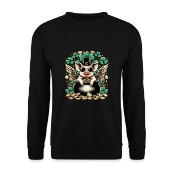 Glücksschwein Silvester Neujahr - Unisex Pullover - Schwarz - Vorne - Alina (178cm) & Michal (187cm)