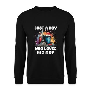 Just A Boy Who Loves Her Mop - Unisex Sweatshirt - black - Front - Alina (178cm) & Michal (187cm)