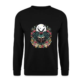 Floral Mothman - Unisex Pullover - Schwarz - Vorne - Alina (178cm) & Michal (187cm)
