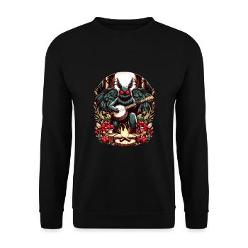 Mothman mit Gitarre - Unisex Pullover - Schwarz - Vorne - Alina (178cm) & Michal (187cm)
