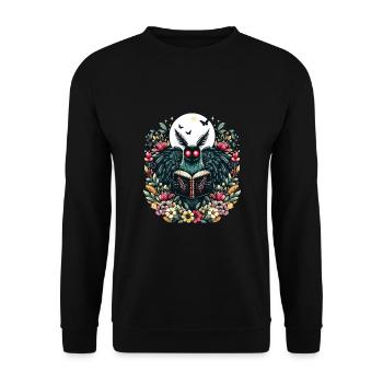Mothman Geschichtenerzähler - Unisex Pullover - Schwarz - Vorne - Alina (178cm) & Michal (187cm)