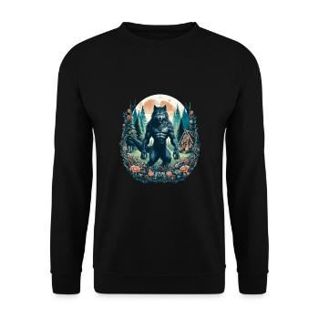 Ästhetischer Werwolf Wildlife - Unisex Pullover - Schwarz - Vorne - Alina (178cm) & Michal (187cm)