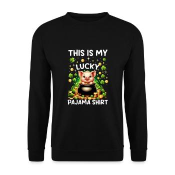 This Is My Lucky Pajama Shirt - Unisex Sweatshirt - black - Front - Alina (178cm) & Michal (187cm)