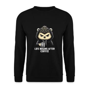 Life Begins After Coffee - Unisex Pullover - Schwarz - Vorne - Alina (178cm) & Michal (187cm)