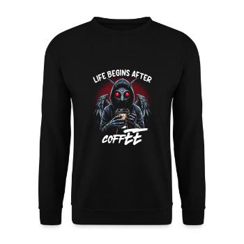 Life Begins After Coffee - Unisex Pullover - Schwarz - Vorne - Alina (178cm) & Michal (187cm)