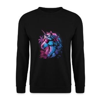 Retro Einhorn Vaporwave - Unisex Pullover - Schwarz - Vorne - Alina (178cm) & Michal (187cm)