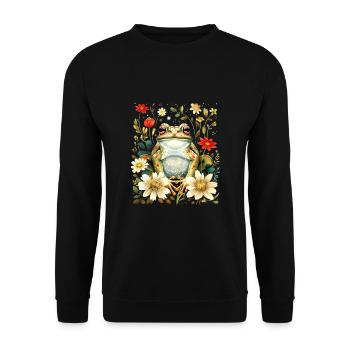 Floral Cottagecore Aesthetically Cute Frog - Unisex Sweatshirt - black - Front - Alina (178cm) & Michal (187cm)