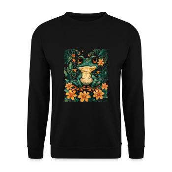 Cottagecore Niedlicher Frosch - Unisex Pullover - Schwarz - Vorne - Alina (178cm) & Michal (187cm)
