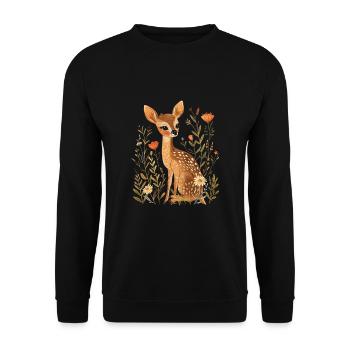 Blumen Reh - Unisex Pullover - Schwarz - Vorne - Alina (178cm) & Michal (187cm)