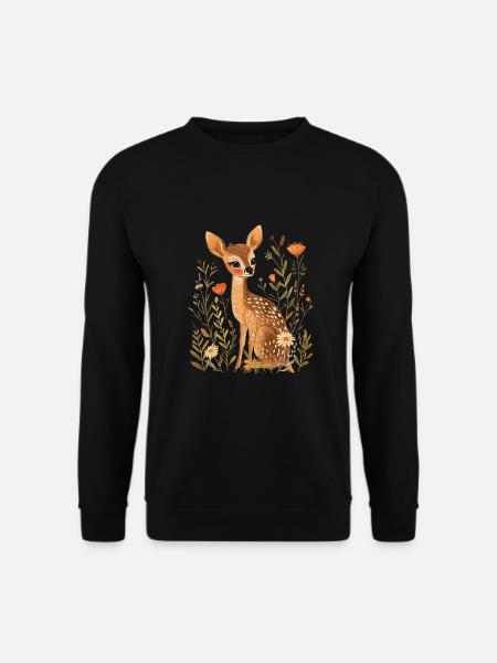 Blumen Reh - Unisex Pullover - Schwarz