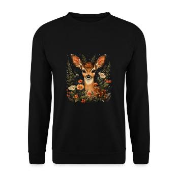 Flowers Deer - Unisex Sweatshirt - black - Front - Alina (178cm) & Michal (187cm)