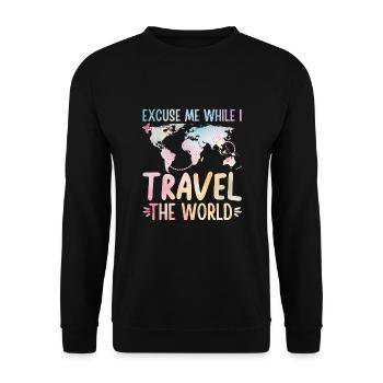 Excuse Me While I Travel The World - Unisex Pullover - Schwarz - Vorne - Alina (178cm) & Michal (187cm)