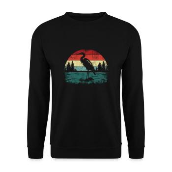 Retro Reiher - Unisex Pullover - Schwarz - Vorne - Alina (178cm) & Michal (187cm)