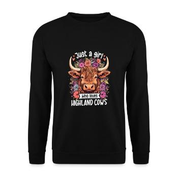Just A Girl Who Loves Highland Cows - Unisex Pullover - Schwarz - Vorne - Alina (178cm) & Michal (187cm)