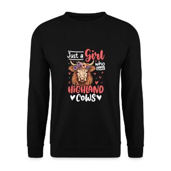 Just A Girl Who Loves Highland Cows - Unisex Pullover - Schwarz - Vorne - Alina (178cm) & Michal (187cm)