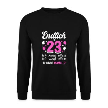 Enfin 23 je peux tout faire, je sais tout - Sweat-shirt Unisexe - noir - Devant - Alina (178cm) & Michal (187cm)