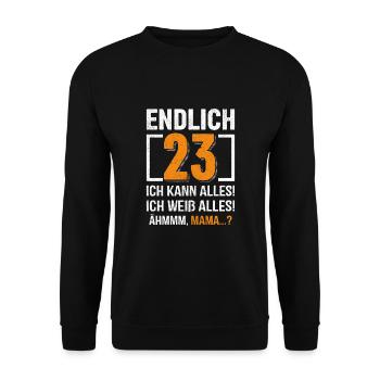Enfin 23 je peux tout faire, je sais tout - Sweat-shirt Unisexe - noir - Devant - Alina (178cm) & Michal (187cm)