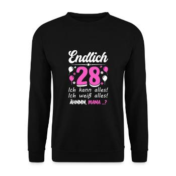 28 Anniversaire Je peux tout faire Je sais tout - Sweat-shirt Unisexe - noir - Devant - Alina (178cm) & Michal (187cm)