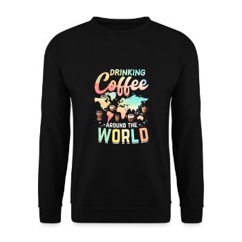 Drinking Coffee Around The World - Unisex Pullover - Schwarz - Vorne - Alina (178cm) & Michal (187cm)
