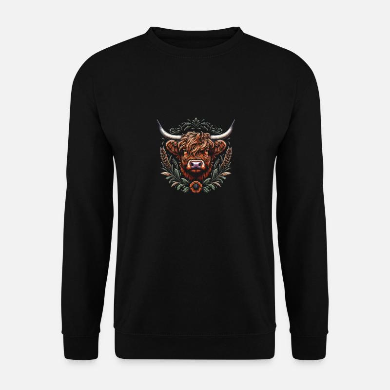 Schottische Hochlandkuh Blumenkranz - Unisex Pullover - Schwarz