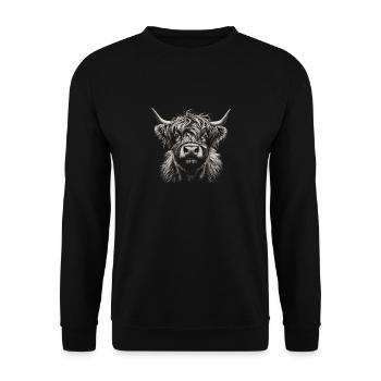 Schottische Hochlandkuh Neugieriges Gesicht - Unisex Pullover - Schwarz - Vorne - Alina (178cm) & Michal (187cm)