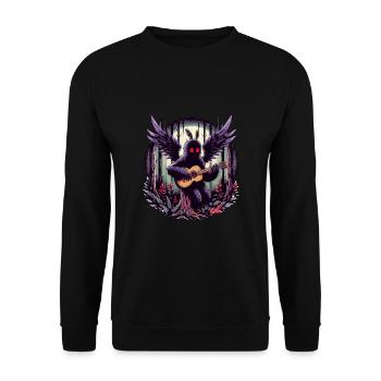 Mothman mit klassischer Gitarre - Unisex Pullover - Schwarz - Vorne - Alina (178cm) & Michal (187cm)