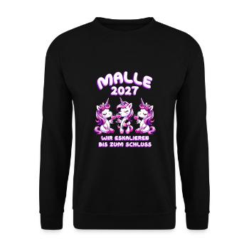 Malle 2027 We escalate to the end - Unisex Sweatshirt - black - Front - Alina (178cm) & Michal (187cm)