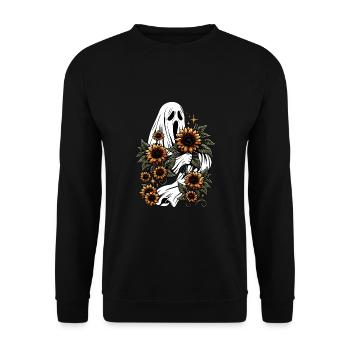 Creepy Ghost With Sunflowers - Unisex Pullover - Schwarz - Vorne - Alina (178cm) & Michal (187cm)