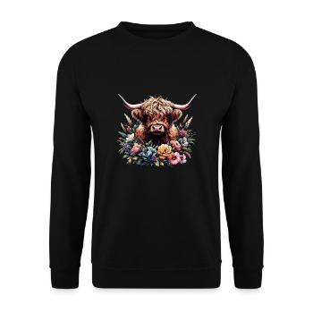 Floral Scottish Highland Cattle - Unisex Sweatshirt - black - Front - Alina (178cm) & Michal (187cm)