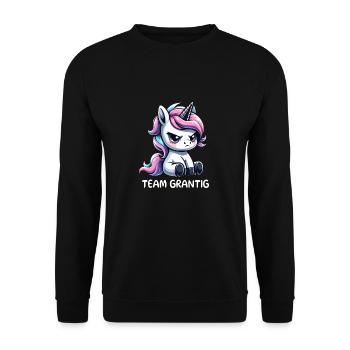 Team Grantig Groups Dialect Saying Unicorn - Unisex Sweatshirt - black - Front - Alina (178cm) & Michal (187cm)