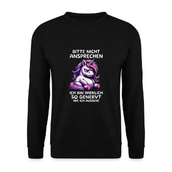 Bitte Nicht Ansprechen Ich Bin Wirklich So Genervt - Unisex Pullover - Schwarz - Vorne - Alina (178cm) & Michal (187cm)