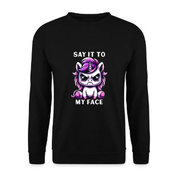 Say it to my face - Unisex Pullover - Schwarz - Vorne - Alina (178cm) & Michal (187cm)