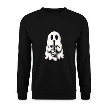 Trauriger Geist trinkt Bubble Tea - Unisex Pullover - Schwarz - Vorne - Alina (178cm) & Michal (187cm)