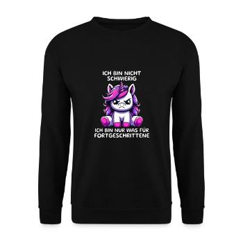Ich Bin Nicht Schwierig Nur Für Fortgeschrittene - Unisex Pullover - Schwarz - Vorne - Alina (178cm) & Michal (187cm)