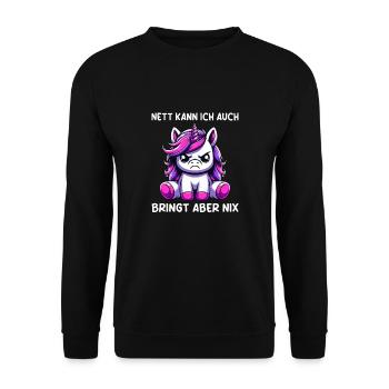 Nett Kann Ich Auch Bringt Aber Nix - Unisex Pullover - Schwarz - Vorne - Alina (178cm) & Michal (187cm)