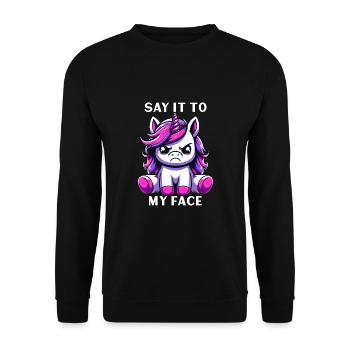 Say it to my face - Unisex Pullover - Schwarz - Vorne - Alina (178cm) & Michal (187cm)