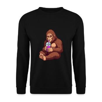 Entspannter Bigfoot Bubble Tea - Unisex Pullover - Schwarz - Vorne - Alina (178cm) & Michal (187cm)